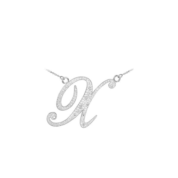 Letter X Diamond Script Pendant Necklace in 9ct White Gold