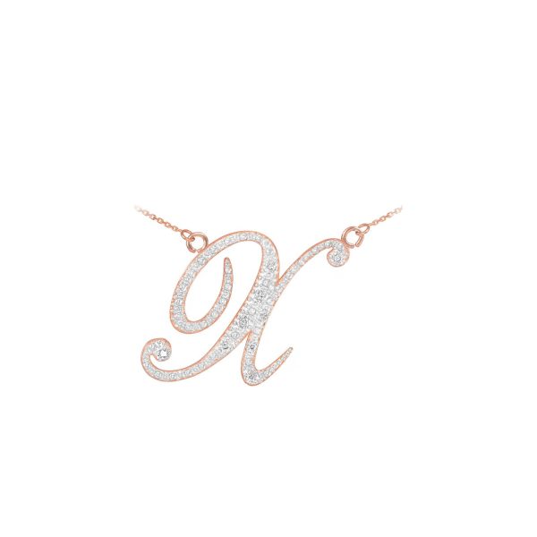 Letter X Diamond Script Pendant Necklace in 9ct Rose Gold