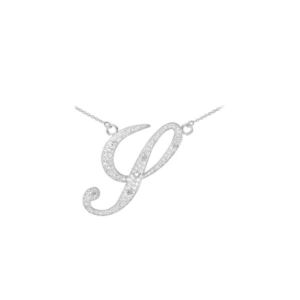 Letter Y Diamond Script Pendant Necklace in 9ct White Gold