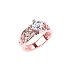 CZ Understated Art Deco Celtic Band Ring in 9ct Rose Gold