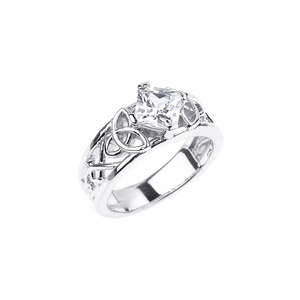 CZ Understated Art Deco Celtic Band Ring in Sterling Silver