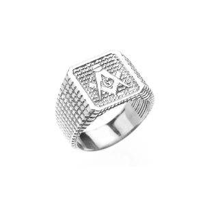 Men's Textured Masonic Ring in Sterling Silver