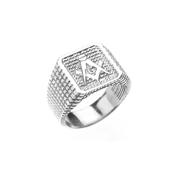 Men's Textured Masonic Ring in Sterling Silver