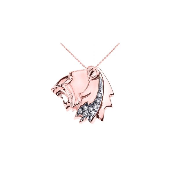 Men's CZ Statement Lion Head Pendant Necklace in 9ct Rose Gold