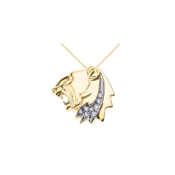 Men's CZ Statement Lion Head Pendant Necklace in 9ct Gold