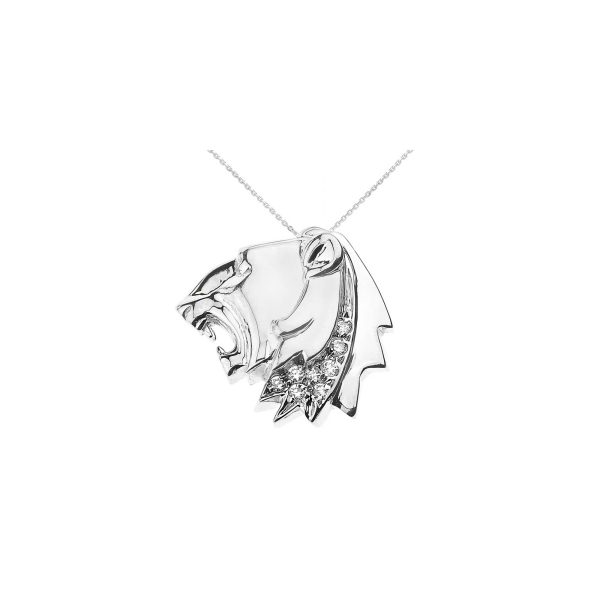 Men's CZ Statement Lion Head Pendant Necklace in 9ct White Gold