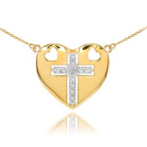 Diamond Heart Pendant Necklace in 9ct Two-Tone Gold