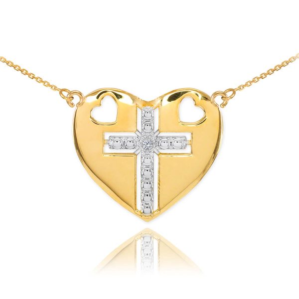 Diamond Heart Pendant Necklace in 9ct Two-Tone Gold