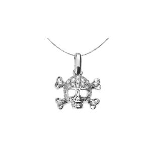 Men's CZ Skull and Bones Pendant Necklace in Sterling Silver