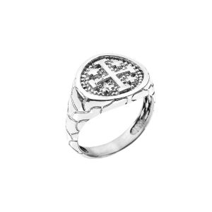 Men's Jerusalem Crusaders Ring in 9ct White Gold