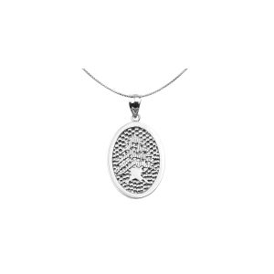 Men's Lebanese Cedar Tree Oval Pendant Necklace in Sterling Silver