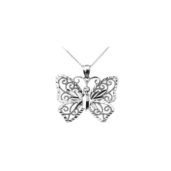 Filigree Butterfly Pendant Necklace in 9ct White Gold