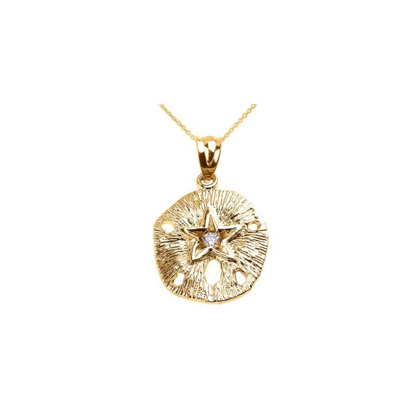 CZ Sand Dollar Pendant Necklace in 9ct Gold