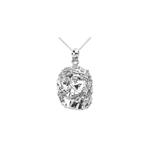 Men's Jesus Face Pendant Necklace in 9ct White Gold