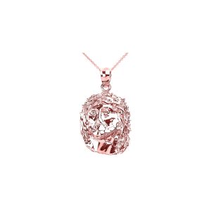 Men's Jesus Face Pendant Necklace in 9ct Rose Gold