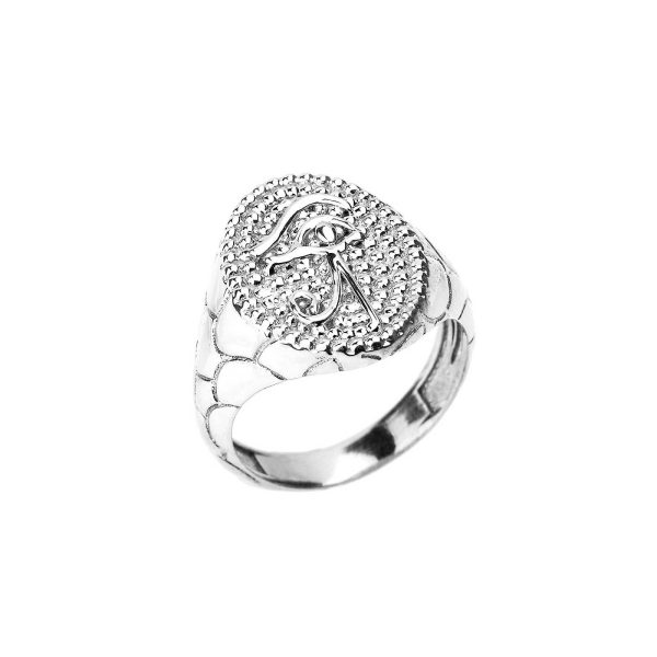 Men's Textured Eye of Horus Ring in 9ct White Gold