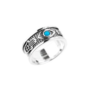 Turquoise Hamsa Hand Star of David Eye Ring in Sterling Silver