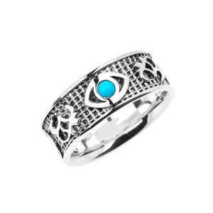 Men's Turquoise Evil Eye Om Symbol Ring in Sterling Silver