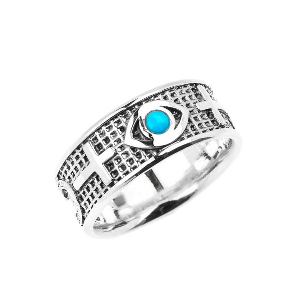 Men's Turquoise Good Luck Evil Eye Ring in Sterling Silver