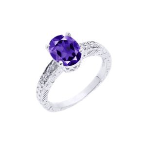 Amethyst & White Topaz Art Deco Ring in Sterling Silver