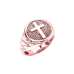 Men's Textured Band Cross Ring in 9ct Rose Gold