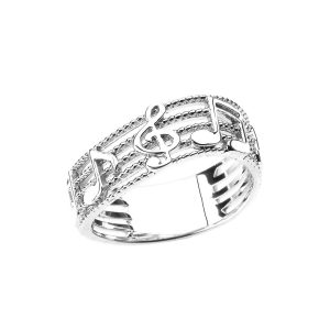 Treble Clef Musical Note Ring in 9ct White Gold