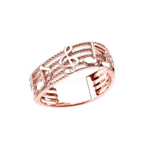 Treble Clef Musical Note Wavy Band Ring in 9ct Rose Gold