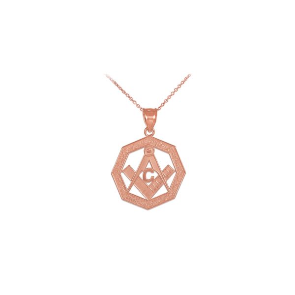 Men's Freemason Octagonal Masonic Bail Pendant Necklace in 9ct Rose Gold