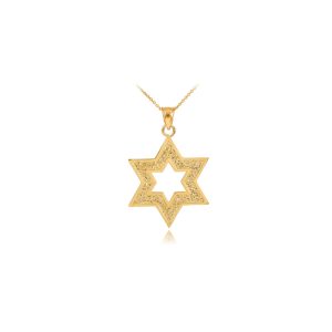 Men's Textured Star of David Pendant Necklace in 9ct Gold