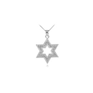 Men's Textured Star of David Pendant Necklace in 9ct White Gold