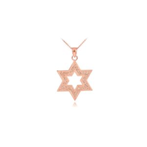 Textured Star of David Pendant Necklace in 9ct Rose Gold