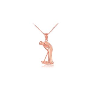 Men's Putter Charm Pendant Necklace in 9ct Rose Gold