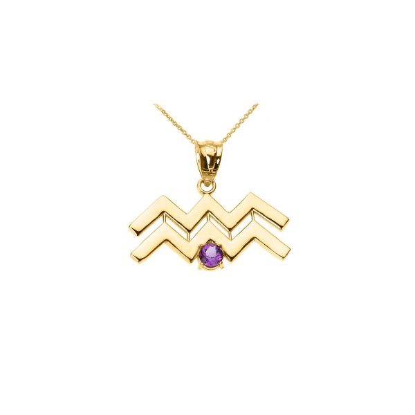 Amethyst Statement Aquarius Zodiac Gemstone Pendant Necklace in 9ct Gold