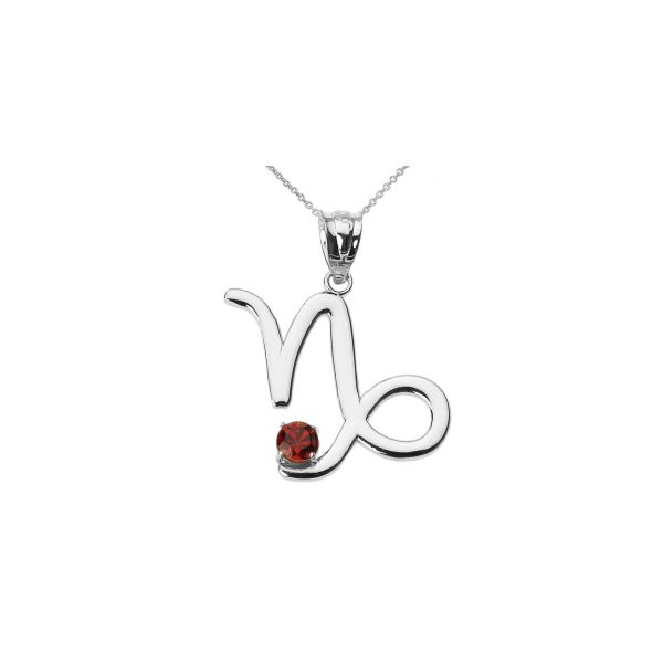 Garnet Statement Capricorn Zodiac Gemstone Pendant Necklace in 9ct White Gold