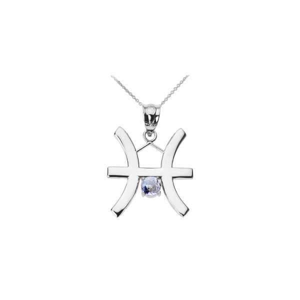 Aquamarine Statement Pisces Zodiac Gemstone Pendant Necklace in 9ct White Gold