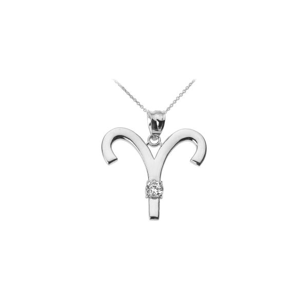 CZ Statement Aries Zodiac Pendant Necklace in 9ct White Gold