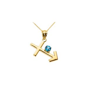 Blue Topaz Statement Sagittarius Zodiac Gemstone Pendant Necklace in 9ct Gold