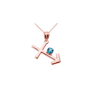 Blue Topaz Statement Sagittarius Zodiac Gemstone Pendant Necklace in 9ct Rose Gold