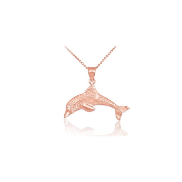 Textured Dolphin Pendant Necklace in 9ct Rose Gold