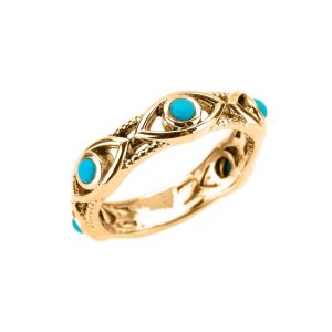 Turquoise Evil Eye Detailed Ring in 9ct Gold