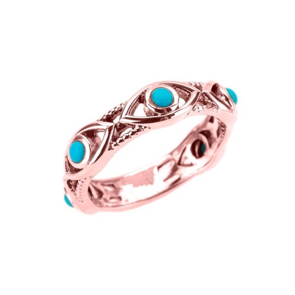 Turquoise Evil Eye Detailed Ring in 9ct Rose Gold