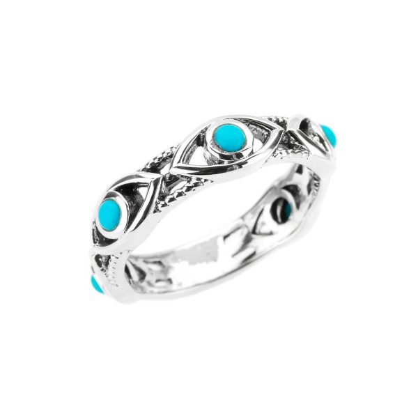 Turquoise Evil Eye Detailed Ring in Sterling Silver