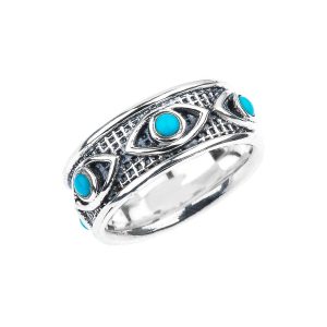 Turquoise Evil Eye Comfort Fit Ring in Sterling Silver