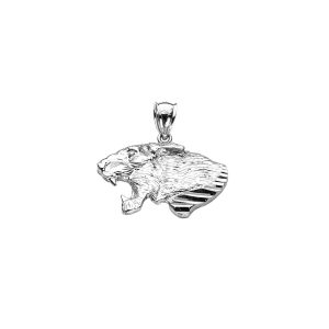 Men's Leo Zodiac Roaring Lion Head Charm Pendant Necklace in 9ct White Gold