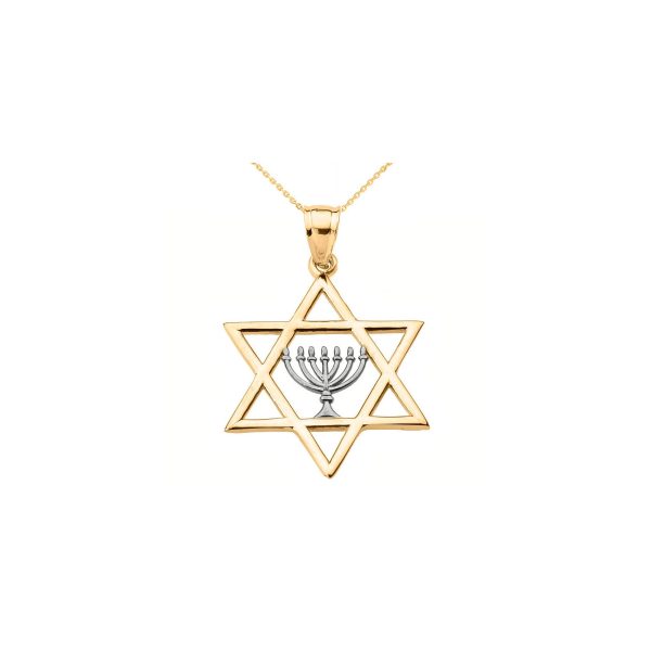 Men's Star of David Menorah Pendant Necklace in 9ct Gold