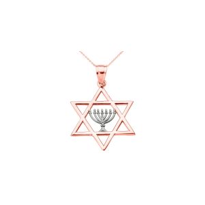 Men's Star of David Menorah Pendant Necklace in 9ct Rose Gold