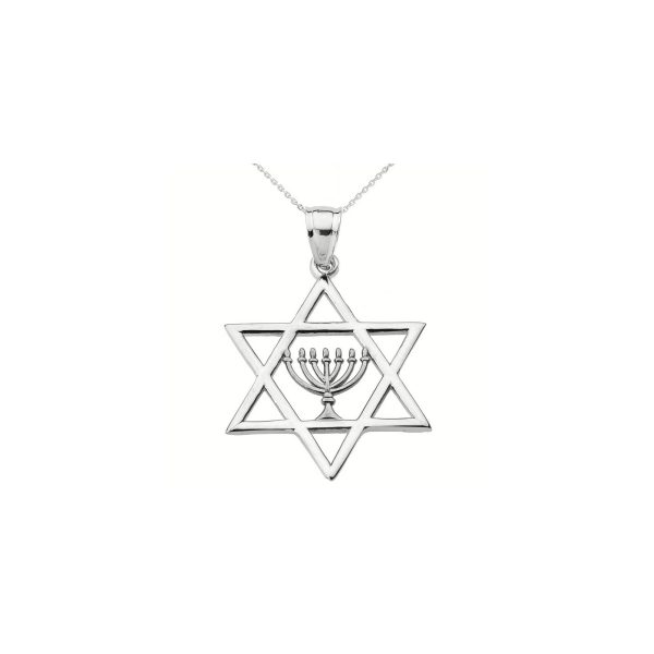 Men's Star of David Menorah Pendant Necklace in 9ct White Gold