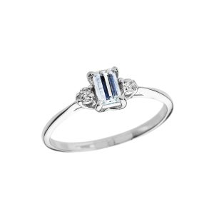 Aquamarine & Diamond Art Deco Gemstone Ring in 9ct White Gold