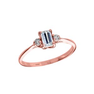 Aquamarine & Diamond Art Deco Gemstone Ring in 9ct Rose Gold