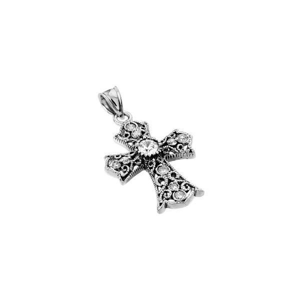 Men's CZ Celtic Cross Oxidised Pendant Necklace in Sterling Silver